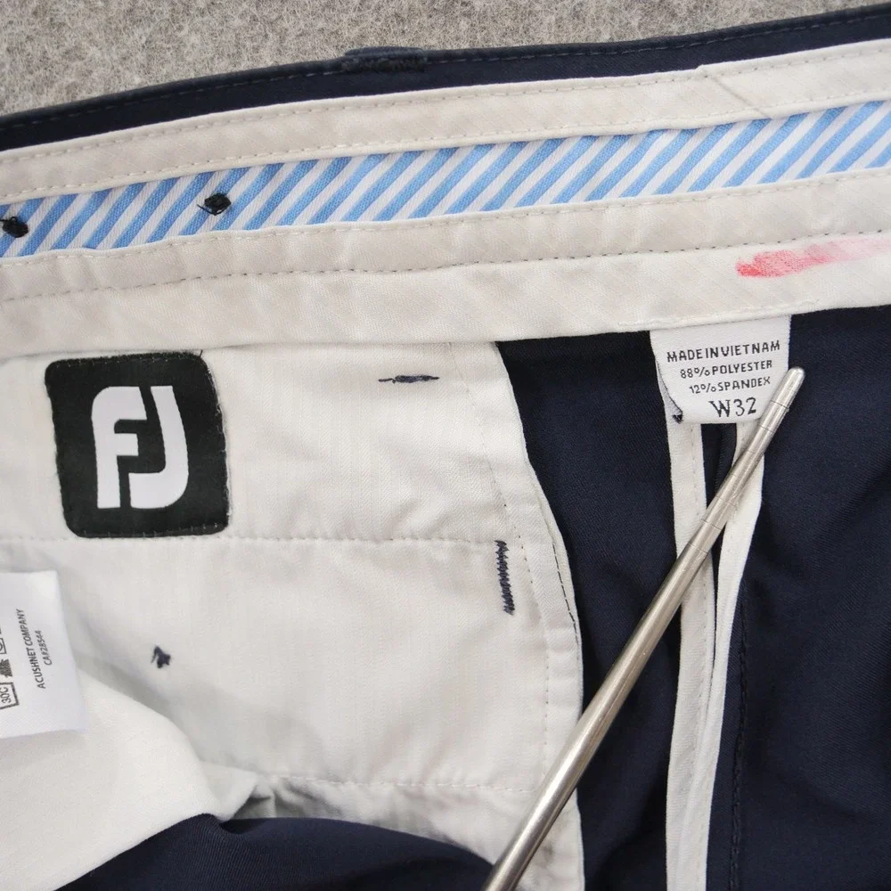 Footjoy Short Mens 32 Blue Flat Front Chinos Gold Logo 10